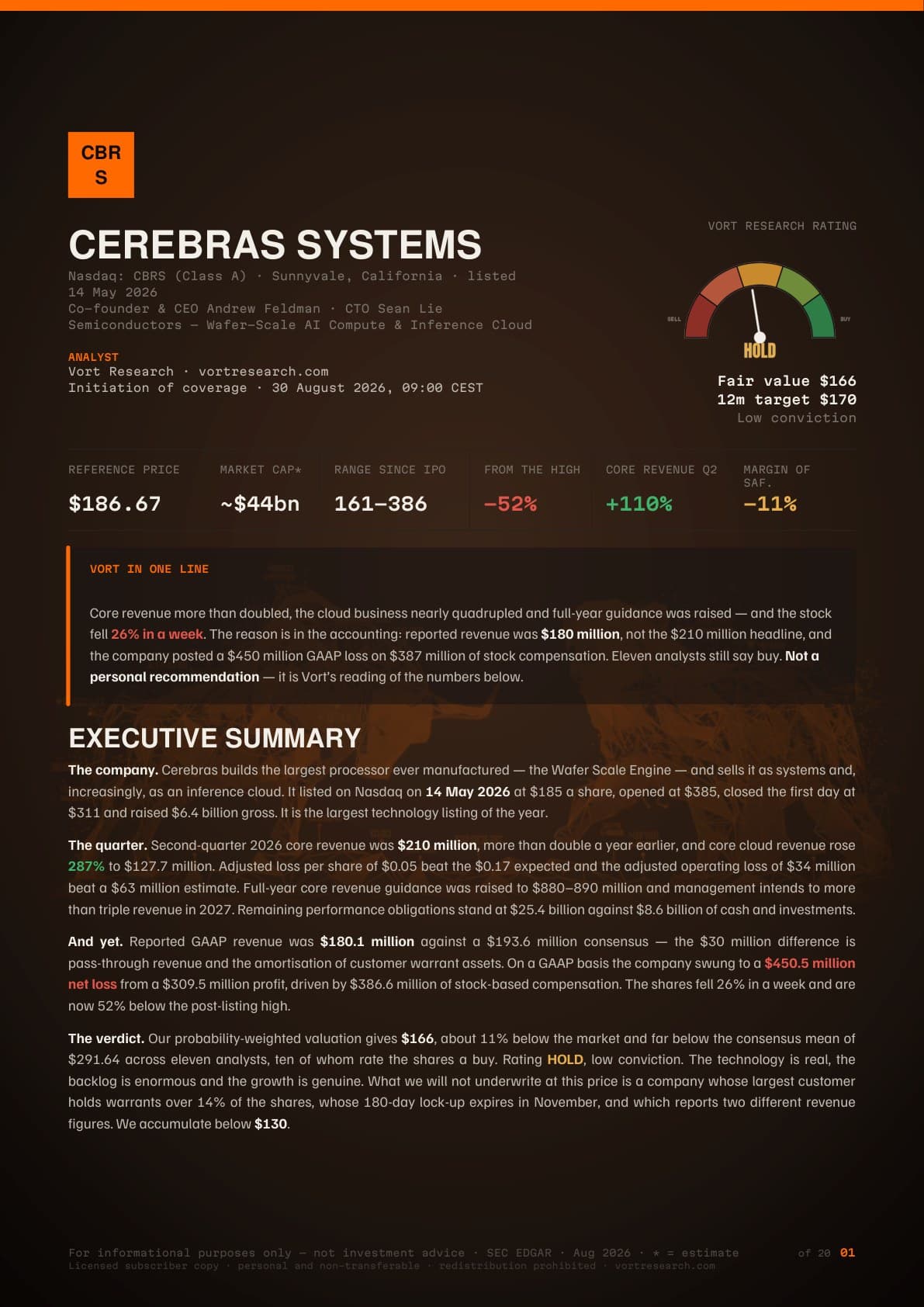 Cover of the Vort report on Cerebras Systems