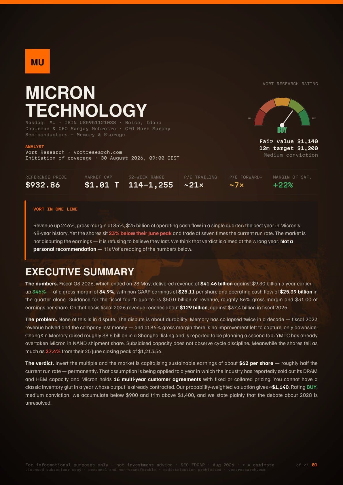 Cover of the Vort report on Micron Technology