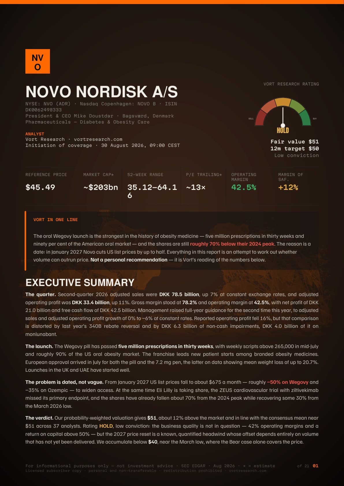 Cover of the Vort report on Novo Nordisk