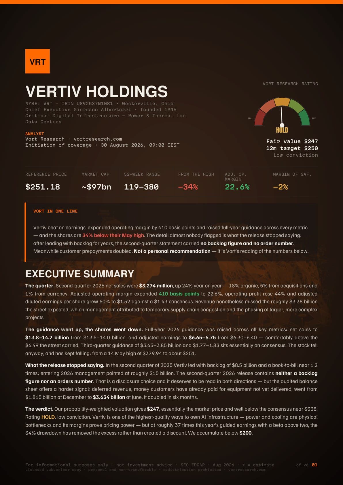 Cover of the Vort report on Vertiv Holdings