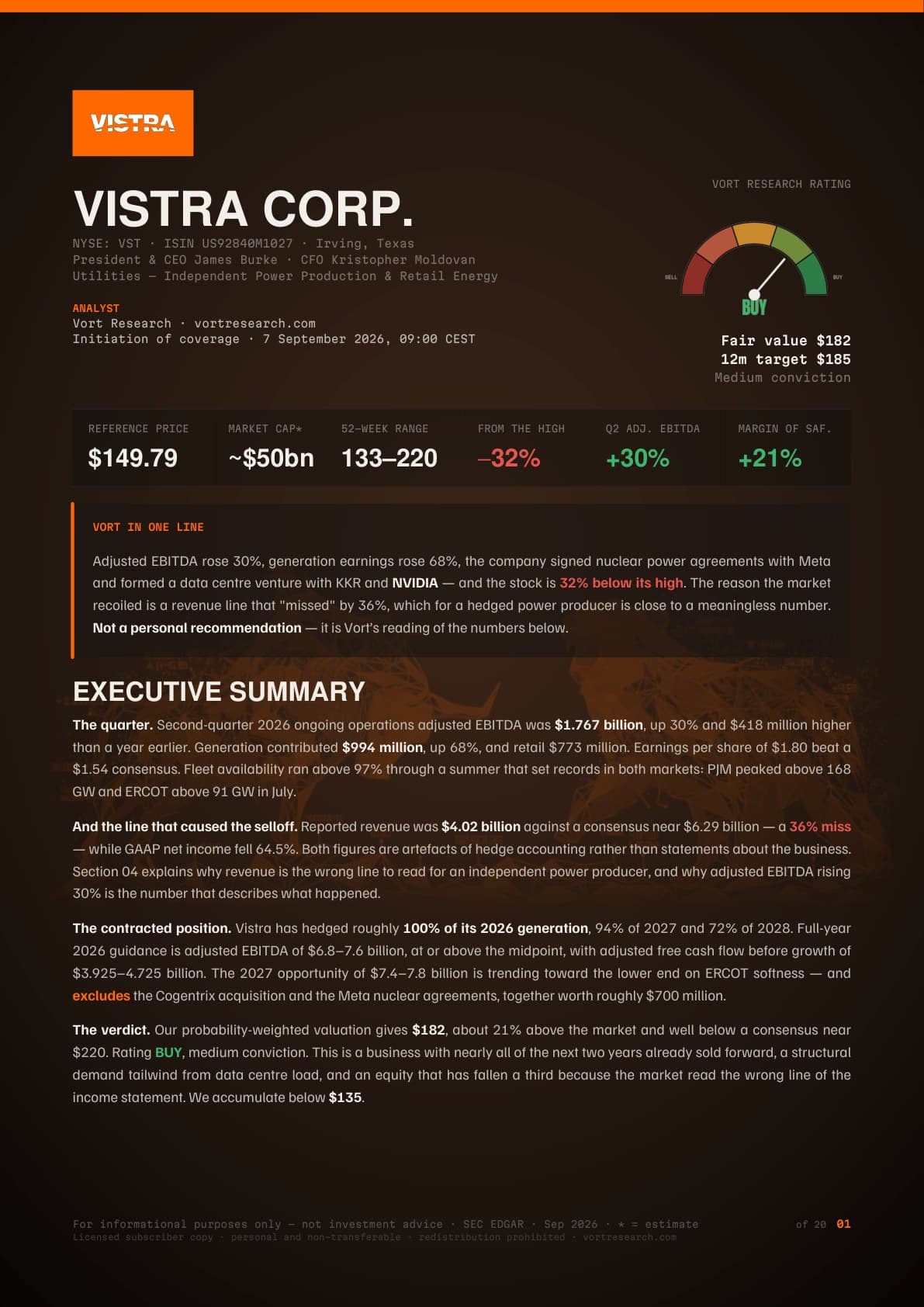 Cover of the Vort report on Vistra Corp.