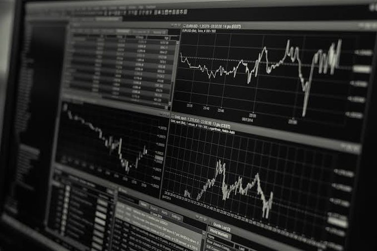 Schermi di un terminale di borsa in bianco e nero