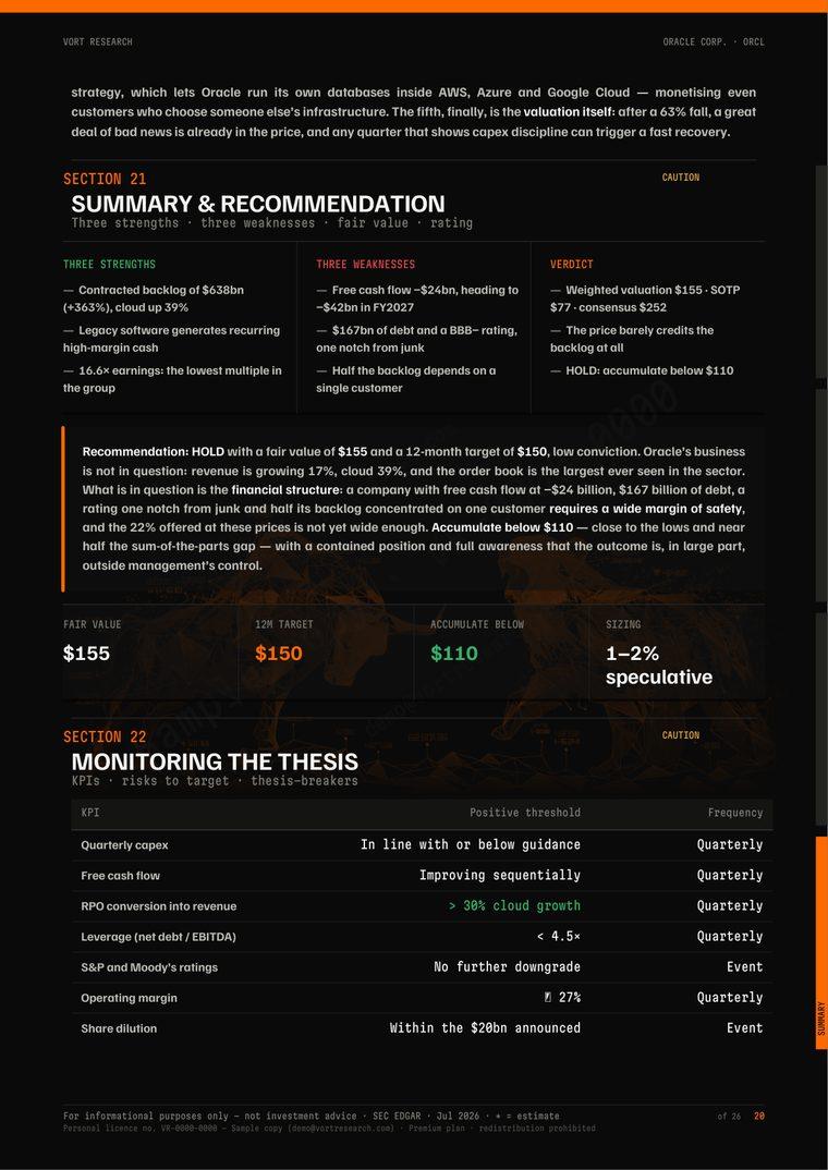 Vort report — summary and recommendation